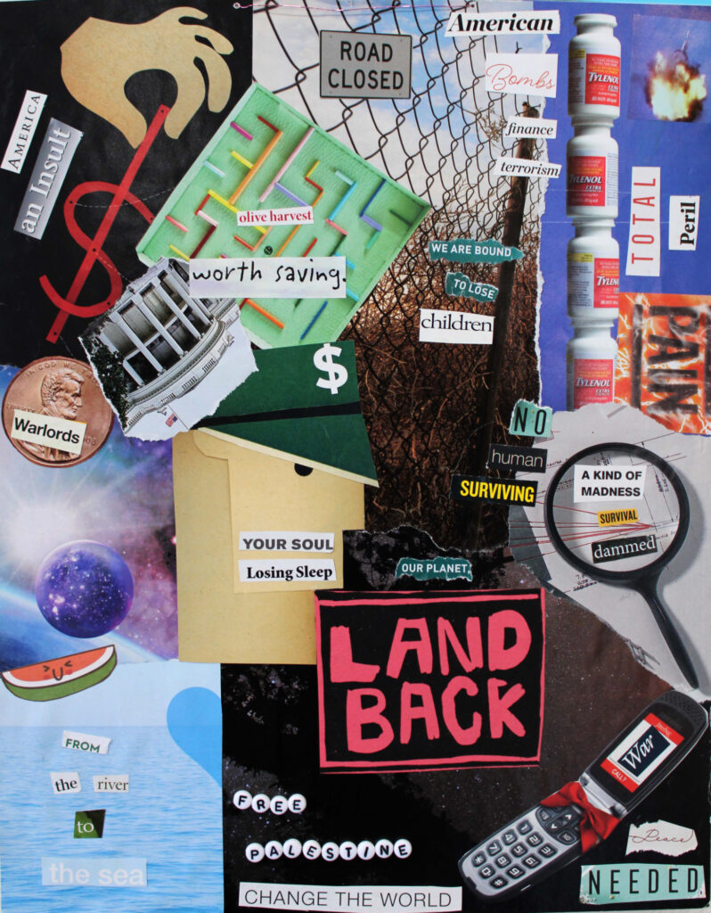 A collage of photographs and labels as cut from various magazine article titles