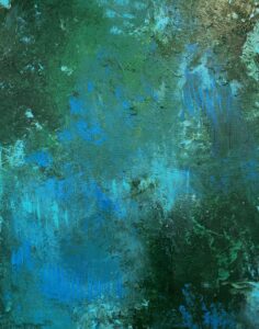 An abstract blue painting with different earth like textures